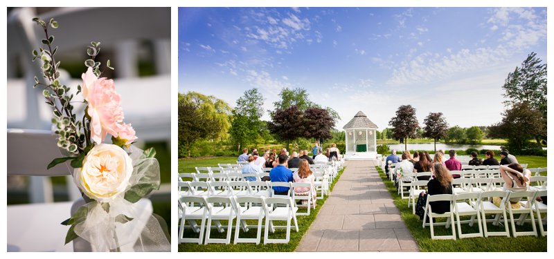 Minnesota wedding photographer, Majestic Oaks Golf Club, ceremony site, aisle decor, ceremony decor