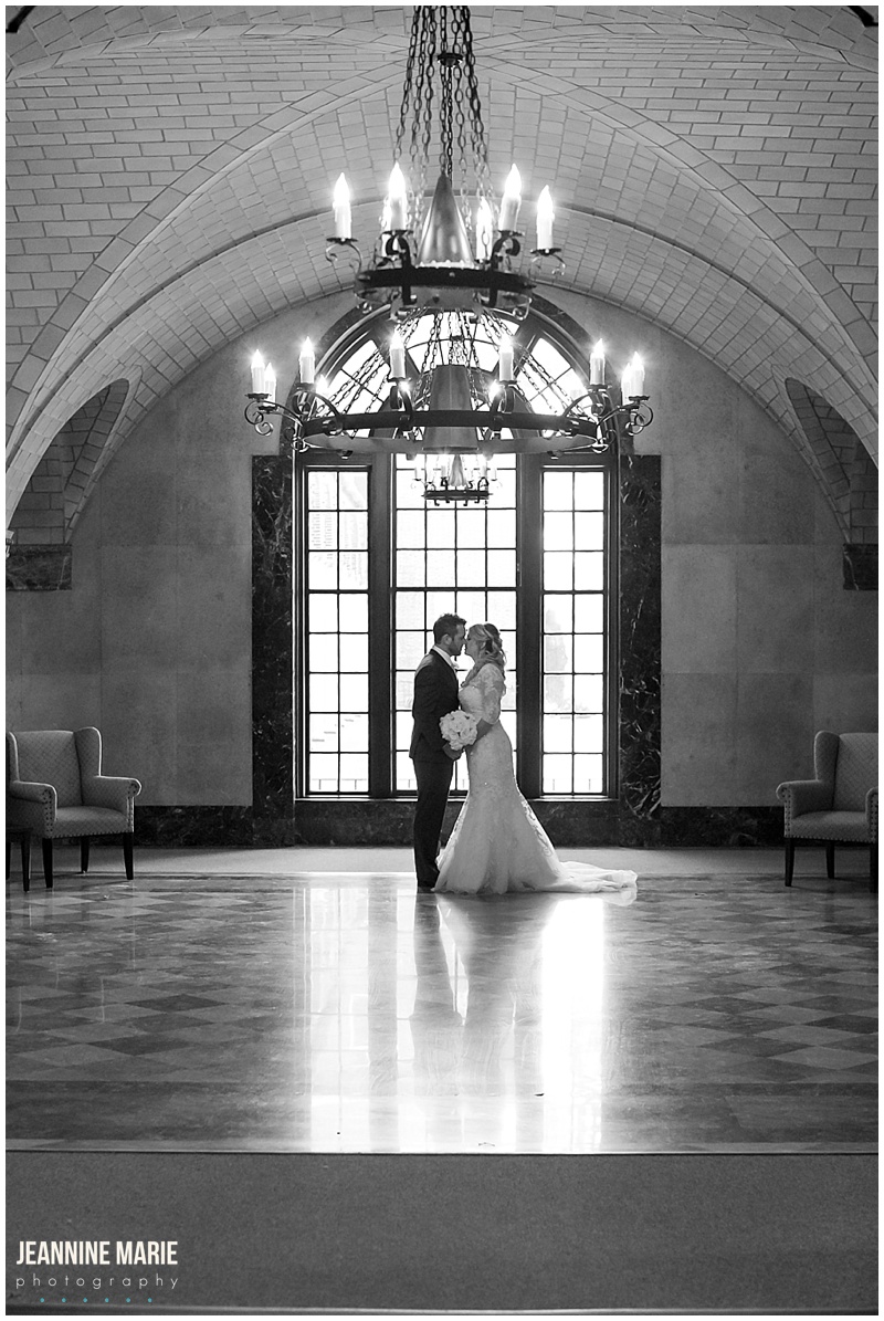 Nazareth Chapel, bride, groom, portraits, wedding, chandelier, black and white photo, couple