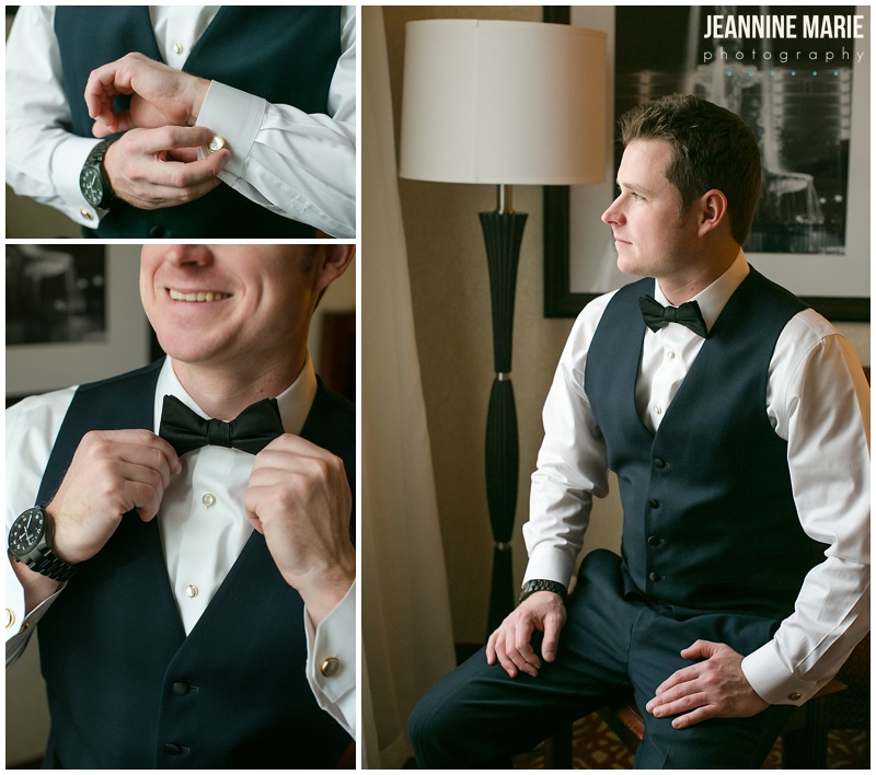 Manor House, groom, Ohio wedding, getting ready, cuff links, vest, bow tie, groom style