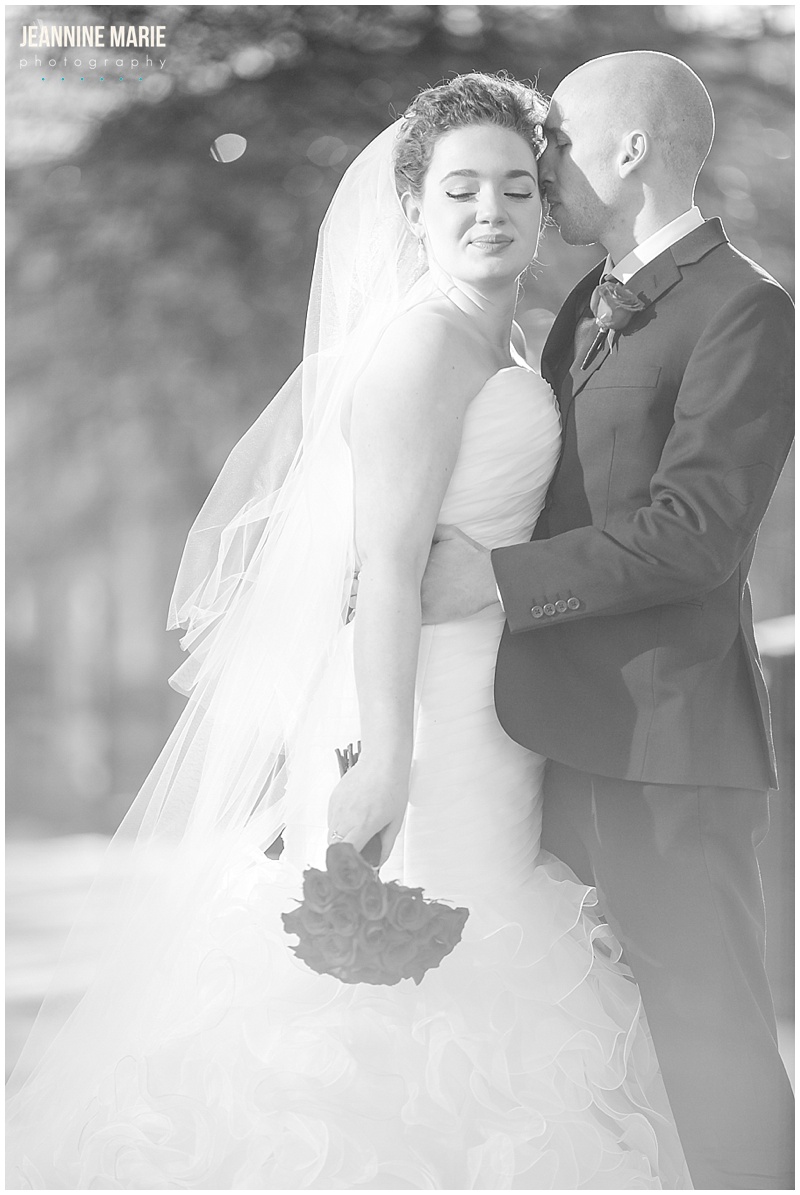 Saint Paul Hotel, bride, groom, wedding, black and white photo, bridal bouquet, wedding gown