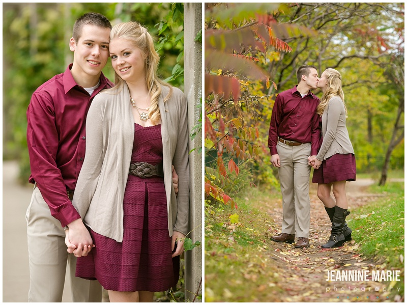 engagement photos, engagement outfits, engagement ideas, engagement photography, fall engagement photos, burgundy dress