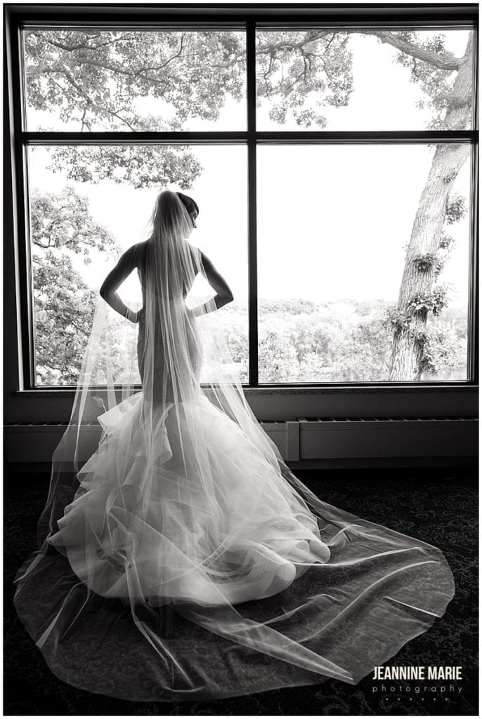 bride, wedding gown, wedding dress, window, silhouette, veil, mermaid wedding gown, Leopold's Mississippi Gardens, Matt Wales Media, Best Day Ever!, Unreal Arrangements, Mintahoe Catering, Adagio Djay Entertainment, Carlson Craft, Lady Vamp Artistry, Lazaro, Schaffer's Bridal, Kate Spade shoes, The Wedding Shoppe, Men's Wearhouse, Country Inn and Suites, Jeannine Marie Photography, Minnesota wedding photographer, Saint Paul wedding photographer, Minneapolis wedding photographer, Leopold's Mississippi Gardens wedding photographer, summer wedding, real wedding, Minneapolis wedding, garden wedding, outdoor wedding, purple wedding, wedding inspiration